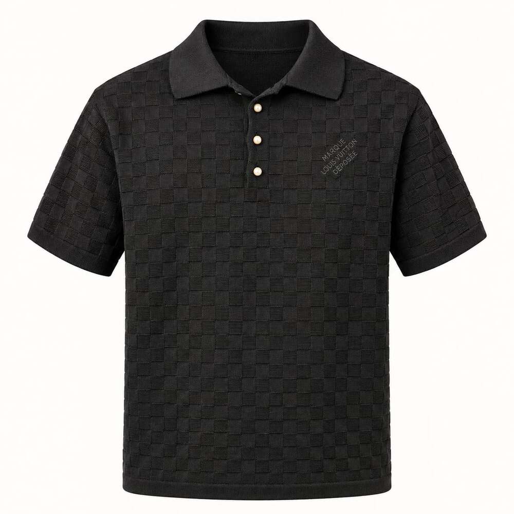 Louis Vuitton Black Damier Textured Knit Polo Shirt